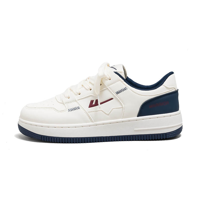 Warrior Height Increasing Abrasion Resistant Lightweight Slip Resistant Low top Skateboard Shoes Unisex Beige/Dark Blue