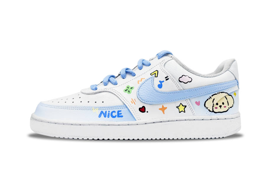 Nike Nike Court Vision Light Blue Puppy Abrasion Resistant Low top Skateboard Shoes Unisex