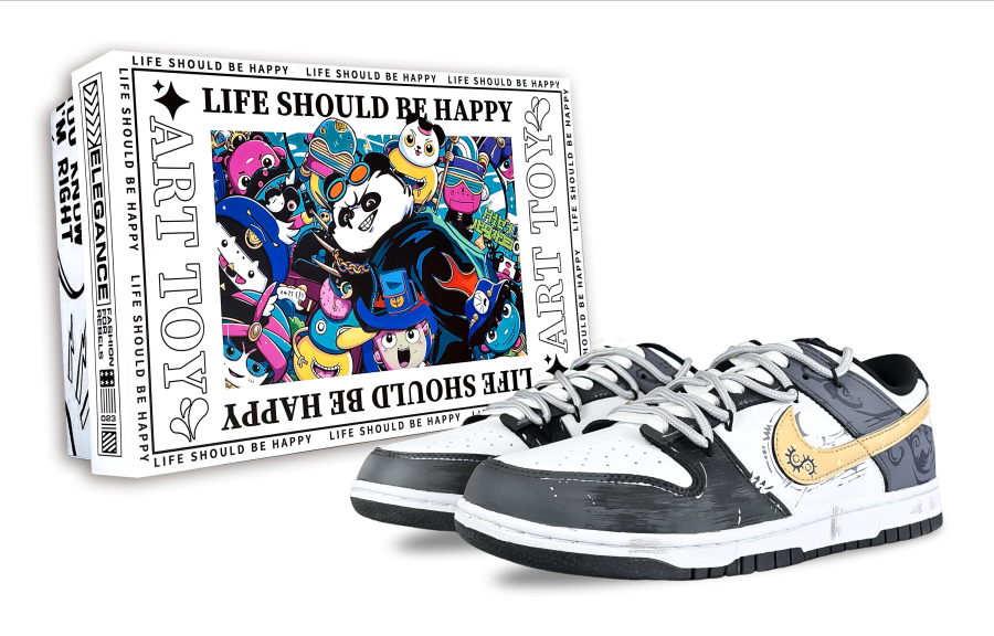 Nike Nike Dunk Low Fairyland, Mechanism Abrasion Resistant Low top Skateboard Shoes Unisex Black Gray Yellow
