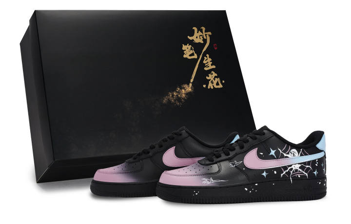 Nike Nike Air Force 1 Wondrous Brush Strokes, Spider Silk Lightning Low top Skateboard Shoes Unisex Black Pink Blue
