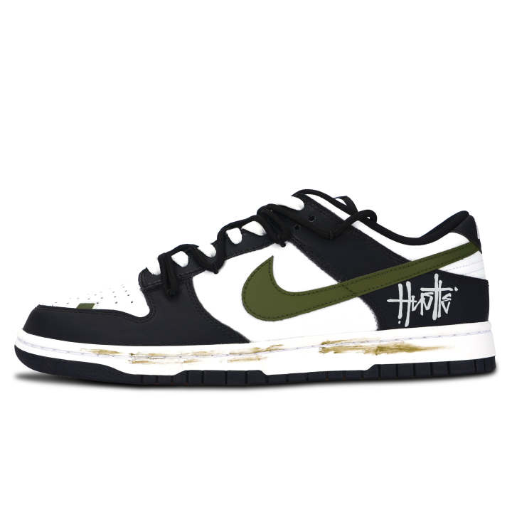Nike Nike Dunk Black White, American Style Abrasion Resistant Abrasion Resistant Low top Skateboard Shoes Unisex Black Green