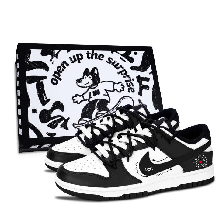 Nike Nike Dunk Black White, Hearty Fun Line Abrasion Resistant Abrasion Resistant Low top Skateboard Shoes Unisex Black