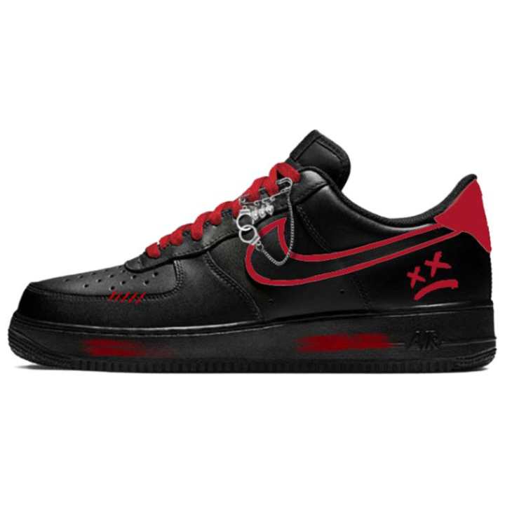 Nike Nike Air Force 1 Black Warrior, Dark Night Blazing Red Abrasion Resistant Balance Low top Skateboard Shoes Unisex