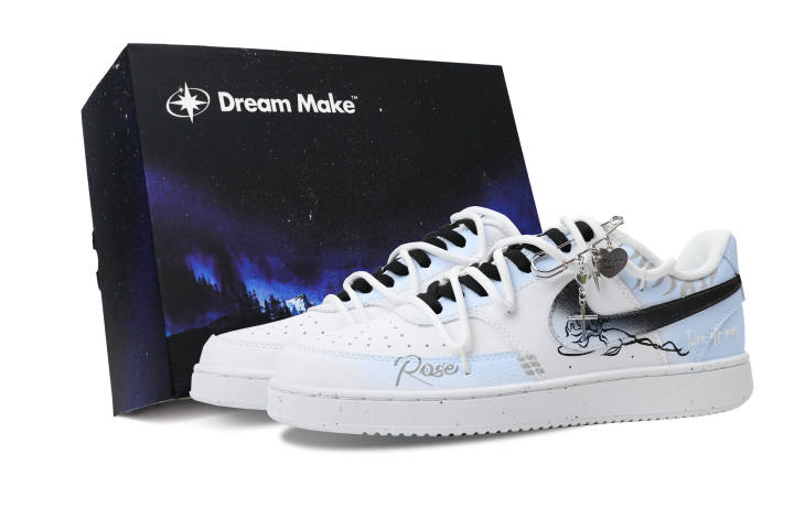 Nike Nike Court Vision Slip Resistant Cushioning Abrasion Resistant Low top Skateboard Shoes Men's Black White Blue