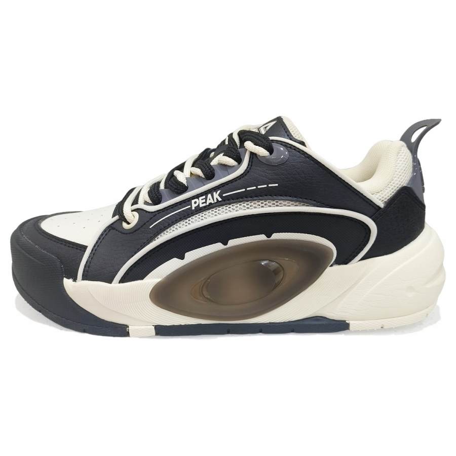 PEAK Cushioning Abrasion Resistant Height Increasing Low top Skateboard Shoes Men's Black White
