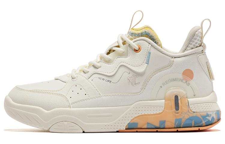 QIAODAN Comfortable Slip Resistant Abrasion Resistant Mid top Skateboard Shoes Women's White Orange
