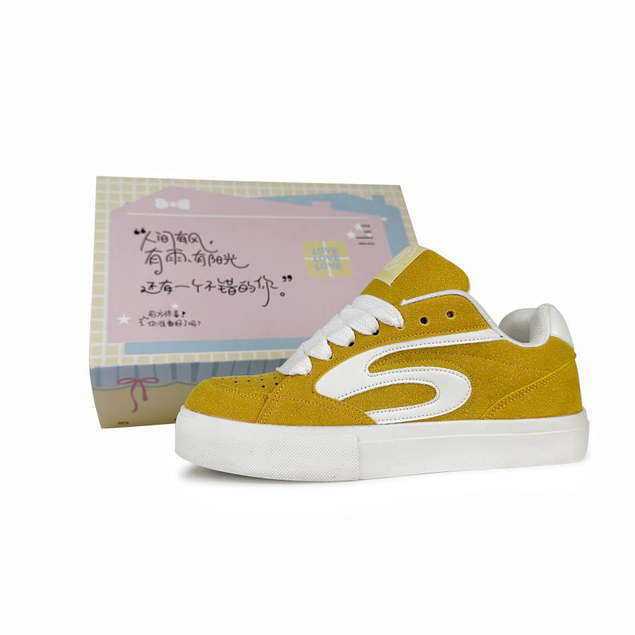 BKAE Slip Resistant Lightweight Height Increasing Low top Skateboard Shoes Unisex Yellow White