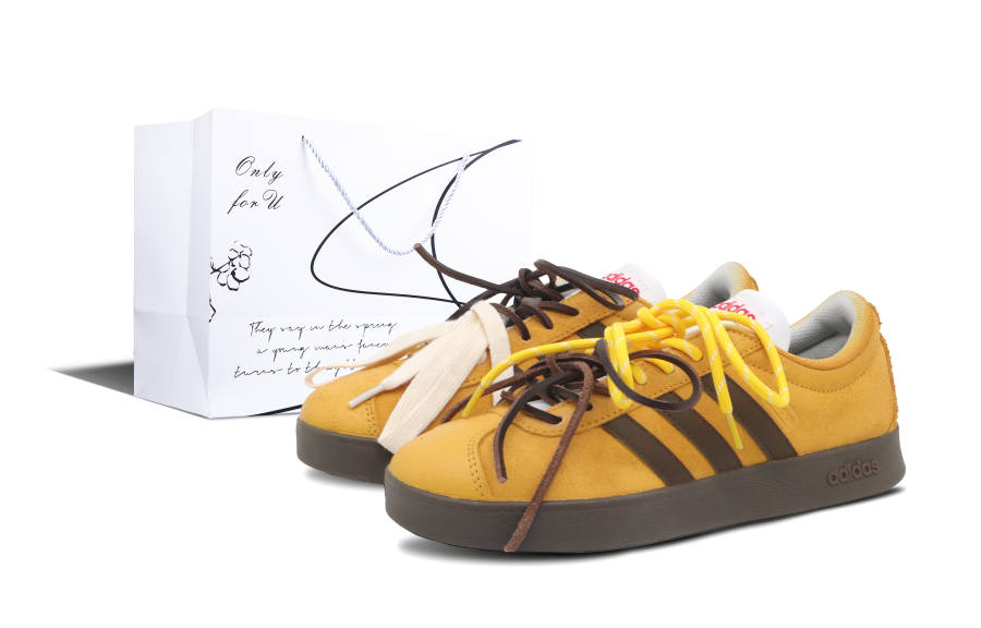 Adidas Neo VL Court 2.0 Abrasion Resistant Low top Skateboard Shoes Unisex Ginger Yellow Milk Coffee