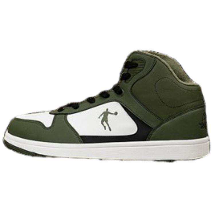 QIAODAN Thermal Cushioning High top Skateboard Shoes Men's Light Army Green/White