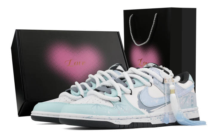 Nike Nike Dunk Bamboo Forest, Heart Box Abrasion Resistant Low top Skateboard Shoes Unisex Blue White
