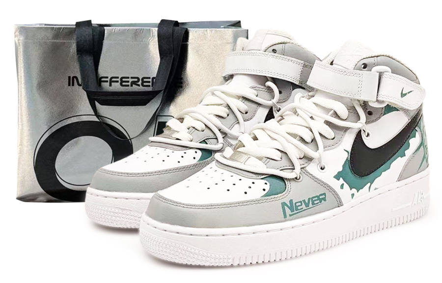 Nike Nike Air Force 1 07 Slip Resistant Abrasion Resistant Mid top Skateboard Shoes Unisex Gray Green
