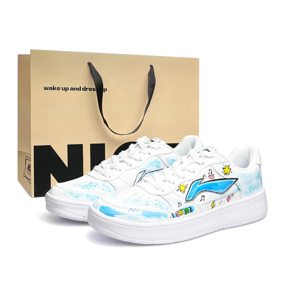Li-Ning Li Ning Floating Boat Abrasion Resistant Lightweight Low top Skateboard Shoes Unisex White Blue