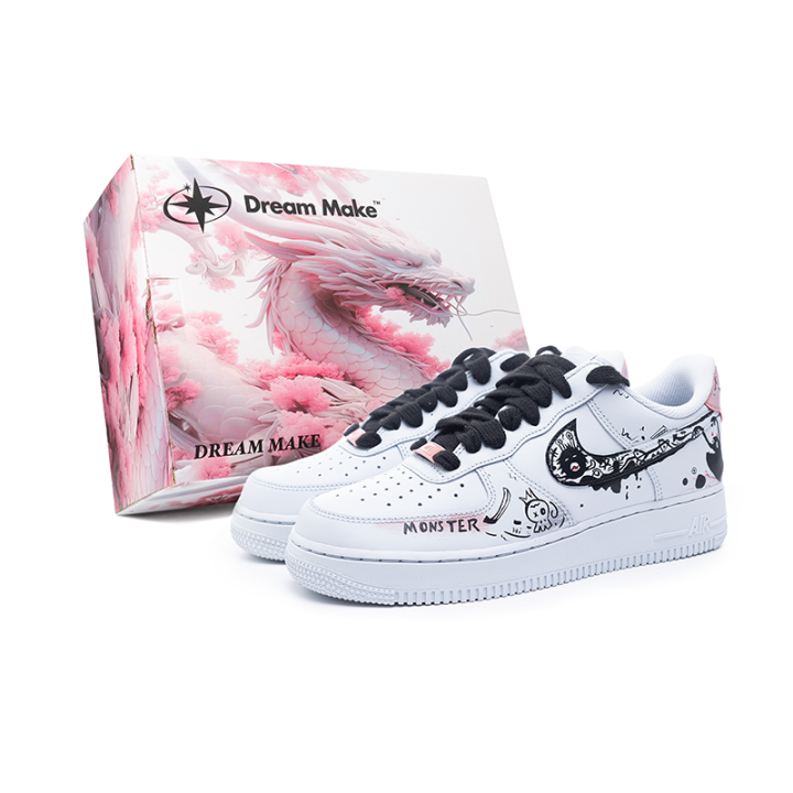 Nike Nike Air Force 1 Red Eye Abrasion Resistant Low top Skateboard Shoes Men's White Black