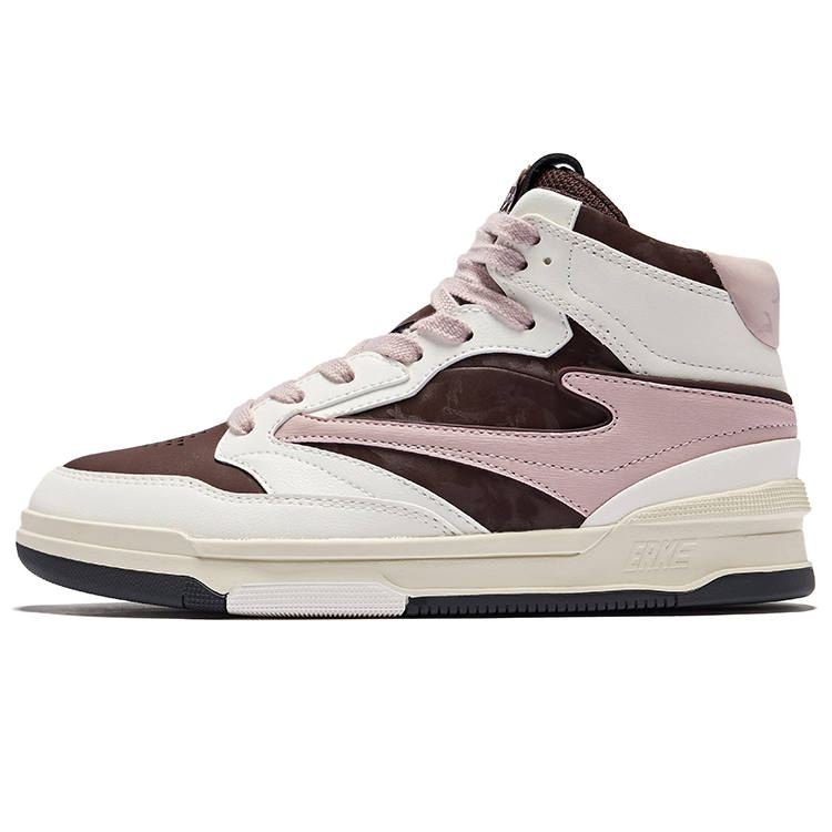 Erke Flying Flower*2 Slip Resistant Abrasion Resistant High top Skateboard Shoes Women's Coffee Microcrystal White