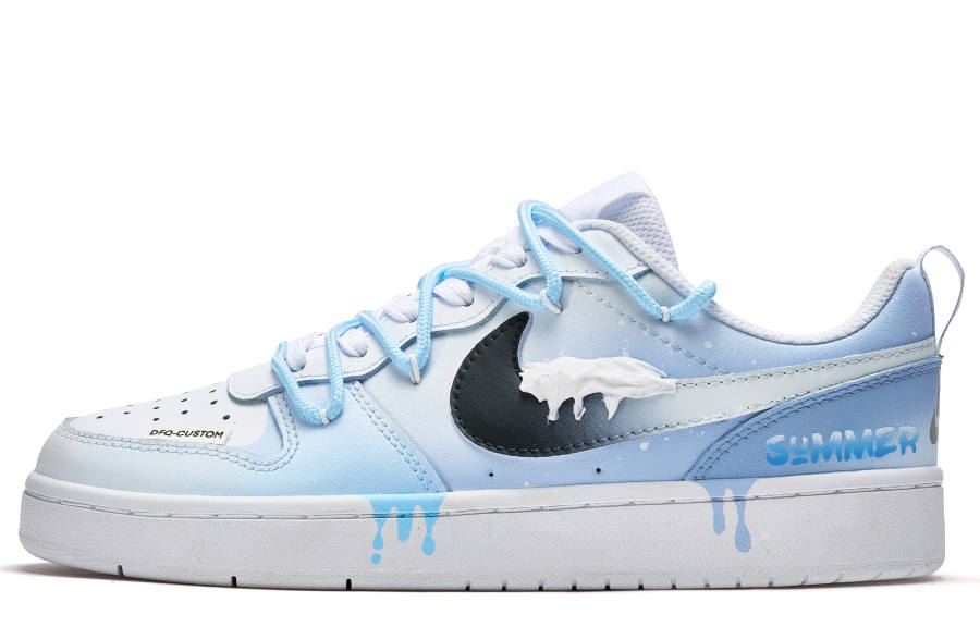 Nike Nike Court Borough Low Freedom Panda, Summer Ice Cream Slip Resistant Low top Skateboard Shoes GS White Blue