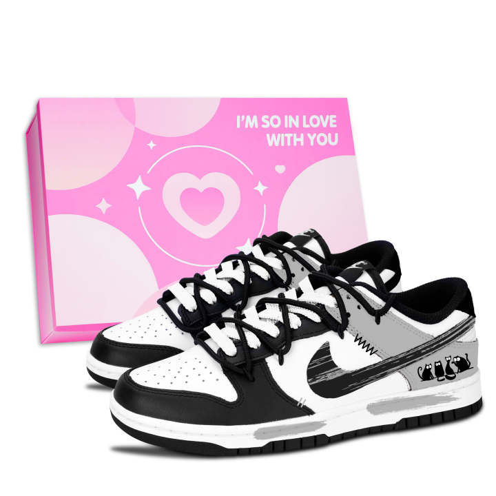 Nike Nike Dunk Black White, Cats' Ink Fun Abrasion Resistant Abrasion Resistant Low top Skateboard Shoes Unisex Gray
