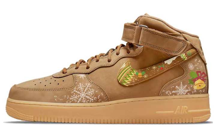 Nike Nike Air Force 1 Slip Resistant Abrasion Resistant Mid top Skateboard Shoes Unisex Wheat