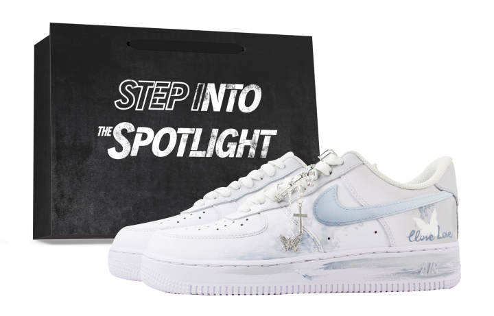 Nike Nike Air Force 1 Slip Resistant Abrasion Resistant Low top Skateboard Shoes Unisex White Gray Blue