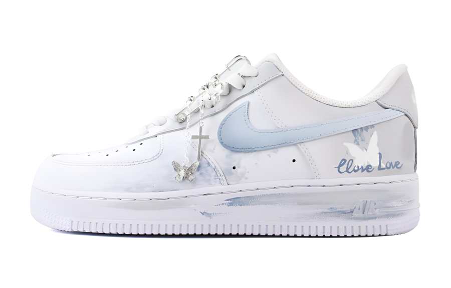 Nike Nike Air Force 1 Butterfly Dream Slip Resistant Abrasion Resistant Low top Skateboard Shoes Unisex White Gray Blue