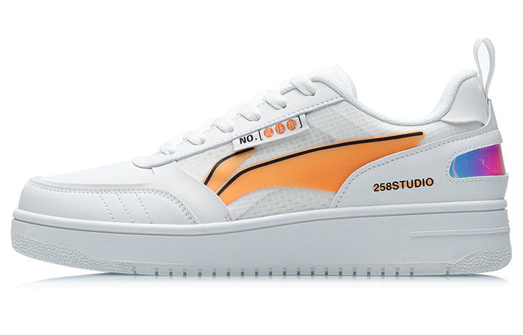 Li-Ning Li Ning NO.258 Slip Resistant Abrasion Resistant Low top Skateboard Shoes Unisex White Orange