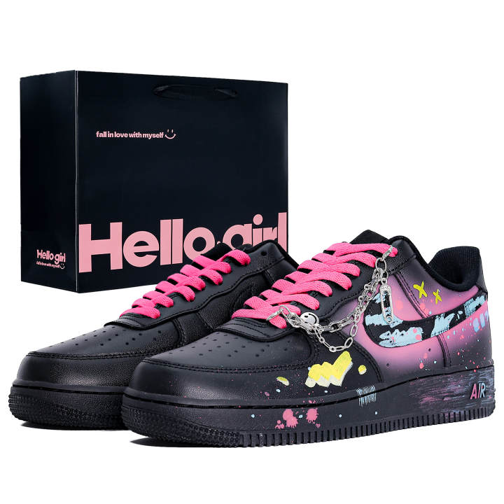 Nike Nike Air Force 1 Abrasion Resistant Low top Skateboard Shoes Unisex Pink Yellow Black