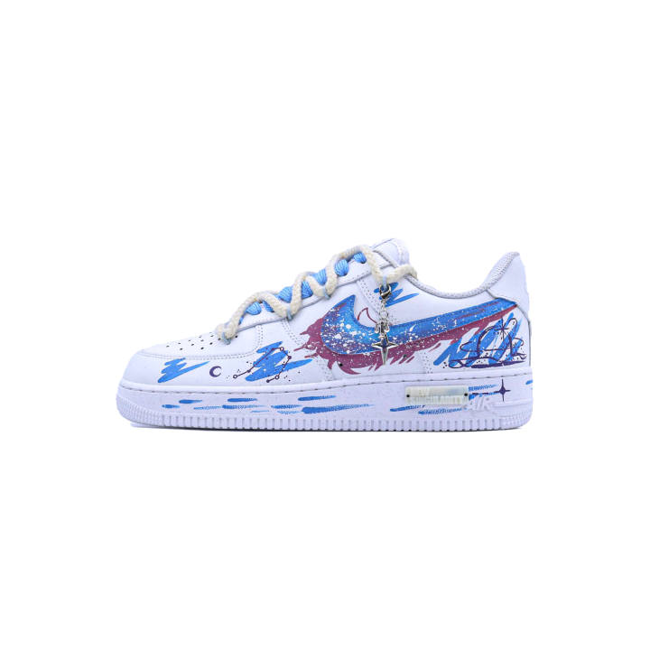 Nike Nike Air Force 1 Slip Resistant Abrasion Resistant Low top Skateboard Shoes Unisex Blue Pink