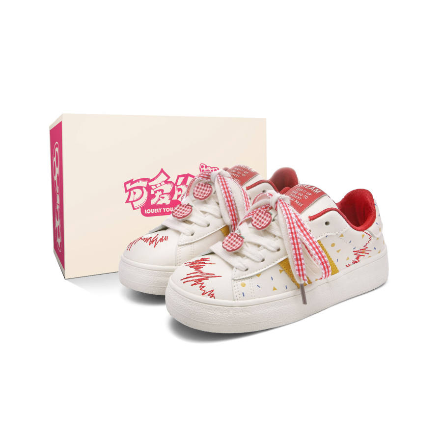 KEAIDENI Wear resistant And Lightweight Low top Skateboard Shoes Women's Red Yellow