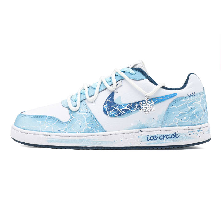 Nike Nike EBERNON Ice Crack Leather Coverage Abrasion Resistant Low top Skateboard Shoes Men's White Blue