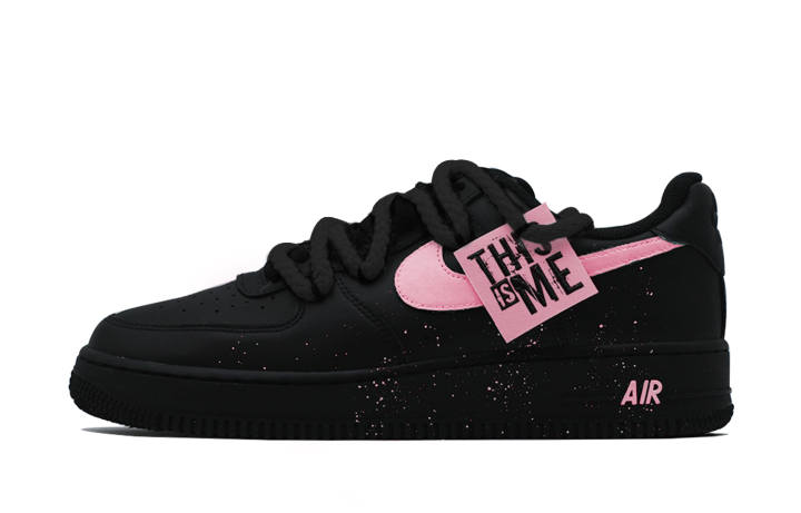 Nike Nike Air Force 1 Dark Night Neon Abrasion Resistant Low top Skateboard Shoes Unisex Black Pink