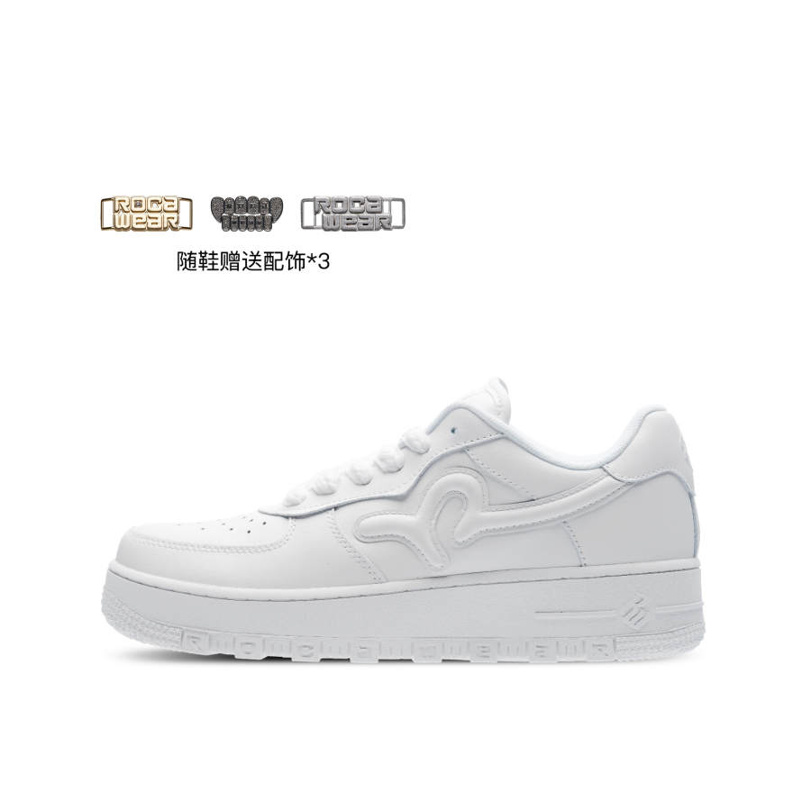 ROCAWEAR White Sneakers, Cow Leather Low top Skateboard Shoes Unisex Classic White