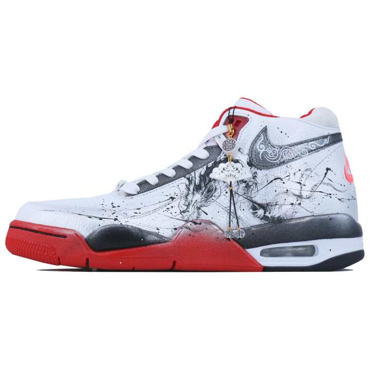 Nike Nike Flight Legacy Dragon Soaring Miles Mid top Vintage Basketball Shoes Unisex White Red Black