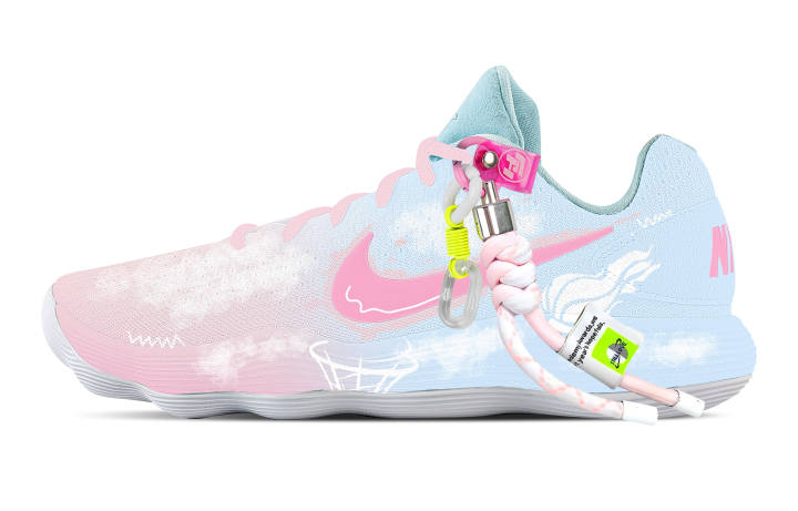 Nike Nike Hyperdunk 2017 Heartbeat Cushioning Coverage Support Low top Basketball Shoes Men's White Pink Blue