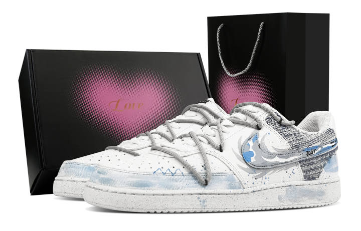 Nike Nike Court Vision 1 Cloud Shadow Dye Blue Heart Box Slip Resistant Abrasion Resistant Low top Skateboard Shoes Men's
