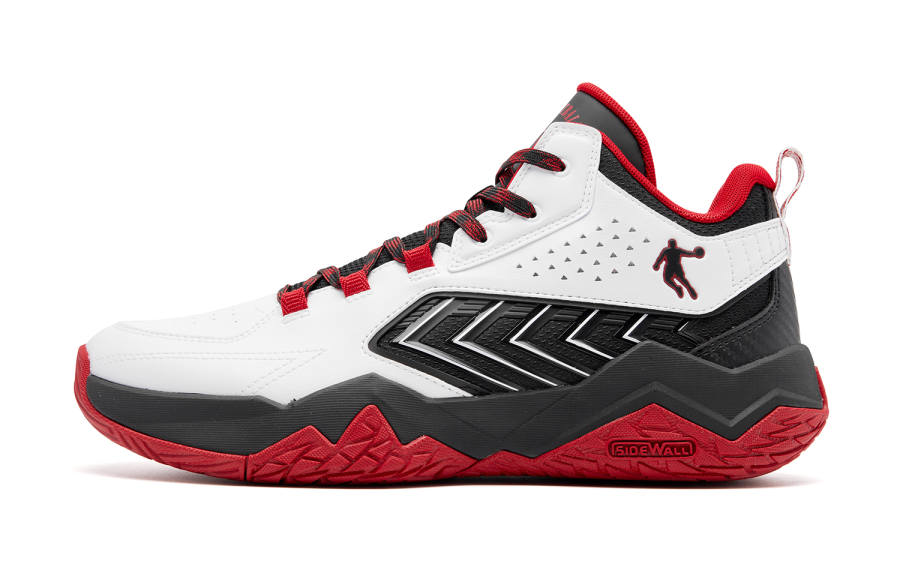 QIAODAN Cushioning, Wear Resistant Mid Top Basketball Shoes Men's White Red Black