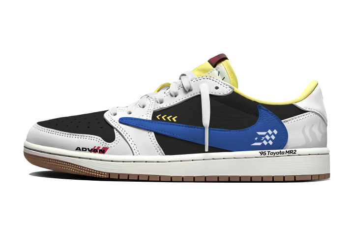 Jordan Travis Scott x Jordan Air Jordan 1 Blue And White Track, Travis Scott X AJ1 Abrasion Resistant Breathable Low top