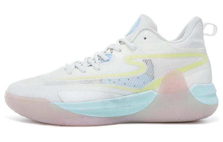 Erke Cushioning Slip Resistant Abrasion Resistant Breathable Mid top Basketball Shoes Men's White Yellow