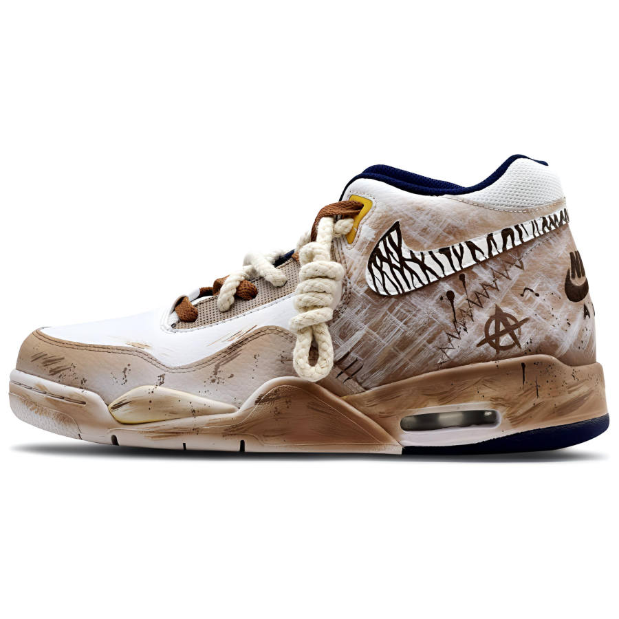 Nike Nike Flight Legacy Slip Resistant Abrasion Resistant Mid top Vintage Basketball Shoes Men's White Blue Brown