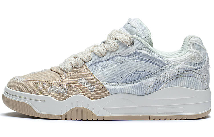Li-Ning Li Ning Yuebai Denim Abrasion Resistant Breathable Low top Skateboard Shoes Women's Blue White Brown