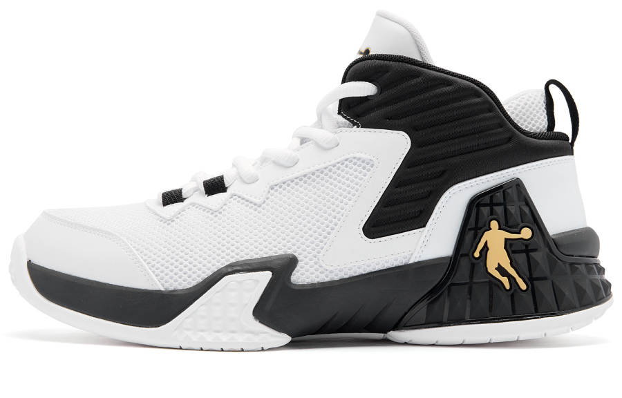 QIAODAN Grinding 1 Fabric High top Basketball Shoes Men's White Black
