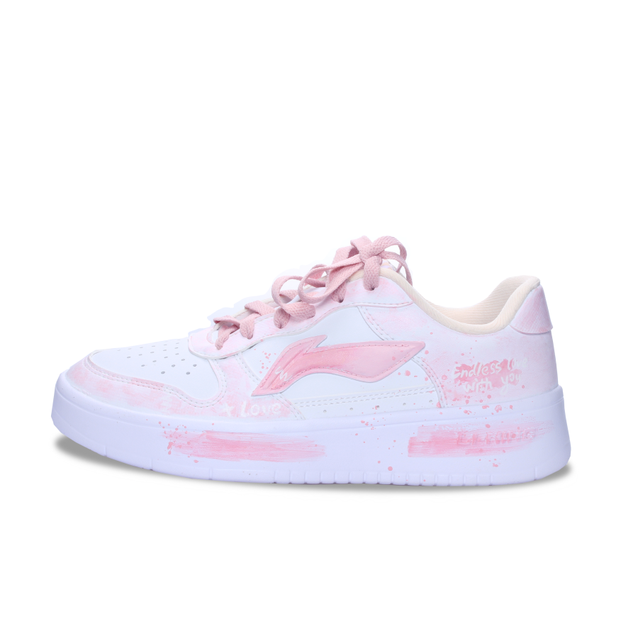 Li-Ning Li Ning Floating Boat Synthetic Leather Slip Resistant Abrasion Resistant Low top Skateboard Shoes Unisex Pink White