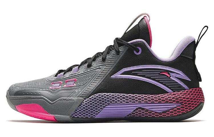 Anta Speed Battle 5 Cushioning, Wear Resistant Mid top Basketball Shoes Men's Black Gray Purple