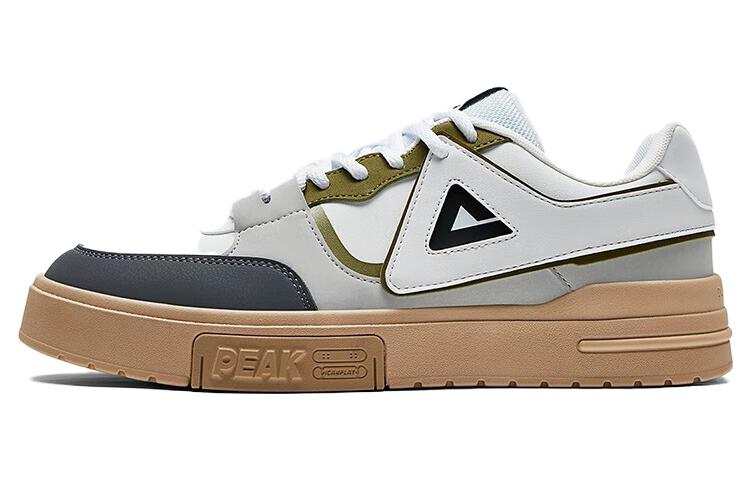 PEAK Lightweight And Breathable Low top Skateboard Shoes Men's Large White Olive Green