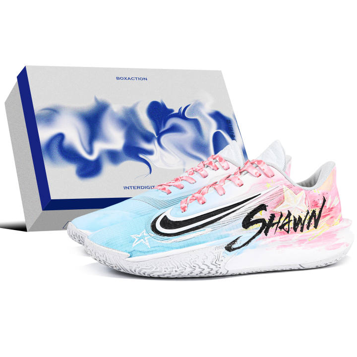 Nike Nike Precision 7 Box Action, Honey Orbit, Special Shoe Box Abrasion Resistant Low top Basketball Shoes Unisex Blue Pink