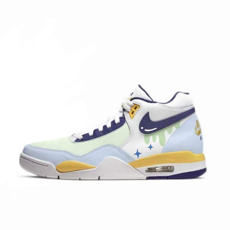 Nike Nike Flight Legacy Mid top Vintage Basketball Shoes Men's White Yellow Blue