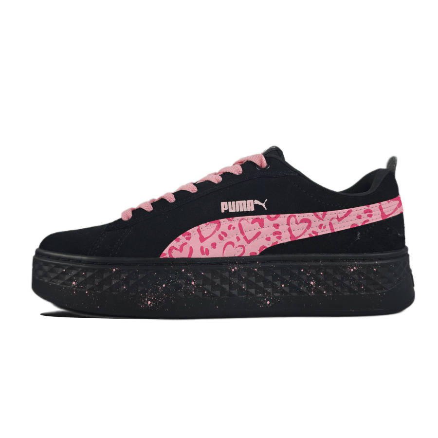 PUMA Smash Platform Love Bubbles Abrasion Resistant Breathable Low top Skateboard Shoes Women's Black Pink