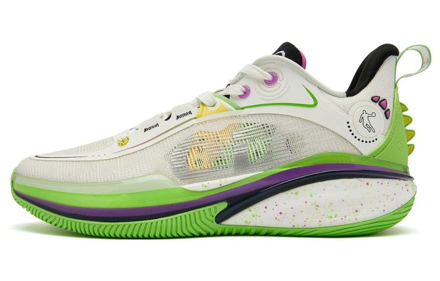 QIAODAN FE1.0 Dinosaur Wolf Colorway Abrasion Resistant Breathable Low top Basketball Shoes Men's Green White