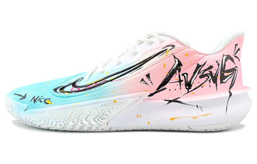 Nike Nike Precision 7 Cushioning Abrasion Resistant Cushioning, Wear Resistant Low top Basketball Shoes Men's Pink Blue
