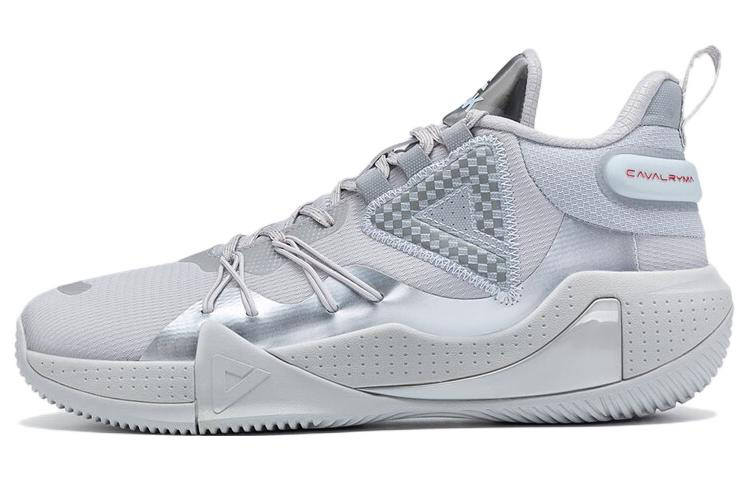 PEAK Cavalry Fabric Cushioning Abrasion Resistant Impact Resistant Mid top Performance Basketball Shoes Men's Ice Gray