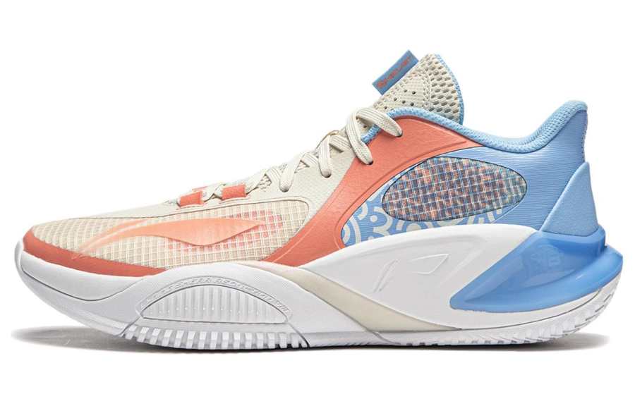 Li-Ning Li Ning Storm 8 Low Slip Resistant Abrasion Resistant Low top Basketball Shoes Men's White Orange Blue
