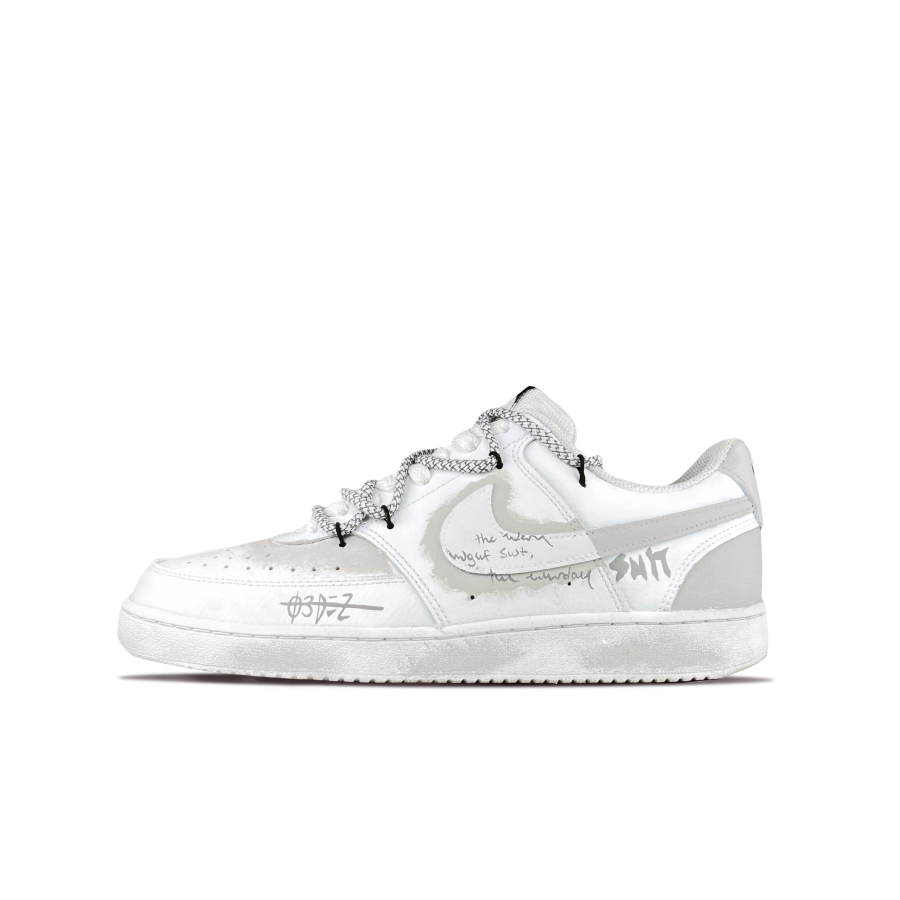 Nike Nike Court Vision 1 Promising Plan, Say Goodbye Abrasion Resistant Low top Skateboard Shoes Unisex Gray White